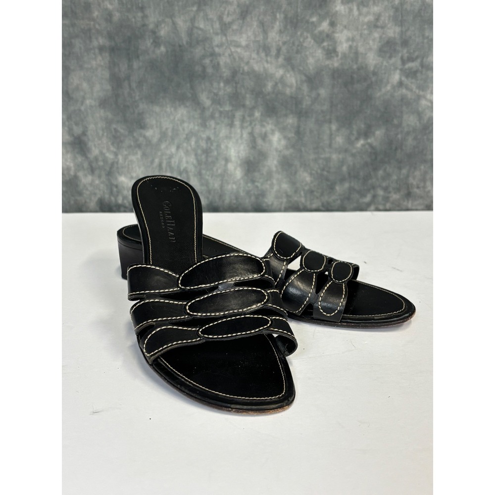 Cole Haan Resort Sandals Women 8.5 B Black Leather Block Heel Slide Minimalist - Picture 2 of 7